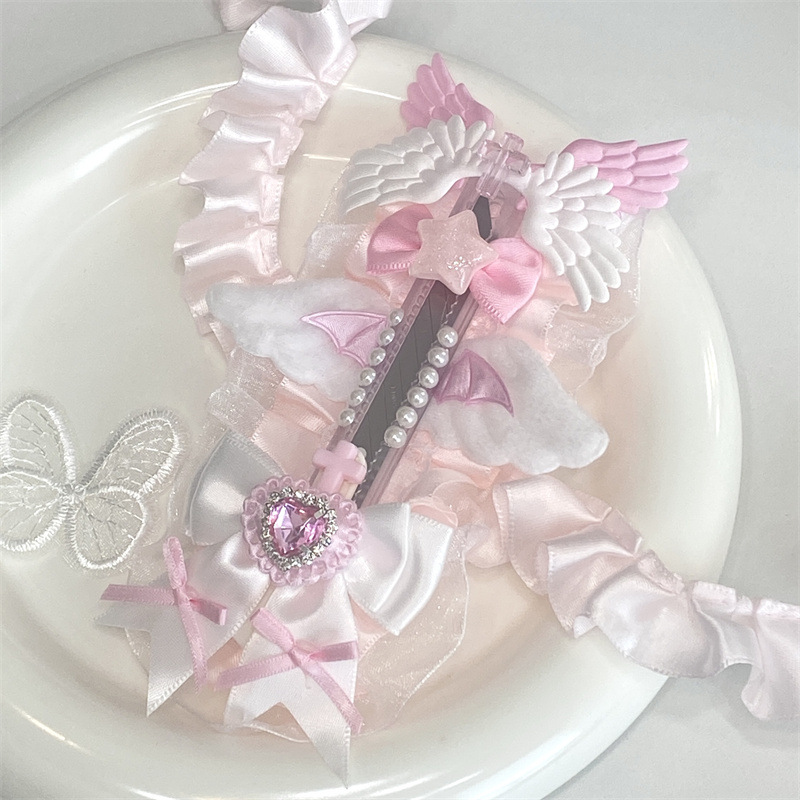 Цельный резак для коробок с милой розовой серии для студентов, корейский модный резак для бумаги с кружевом и крыльями в форме сердца, портативный универсальный нож Kawaii