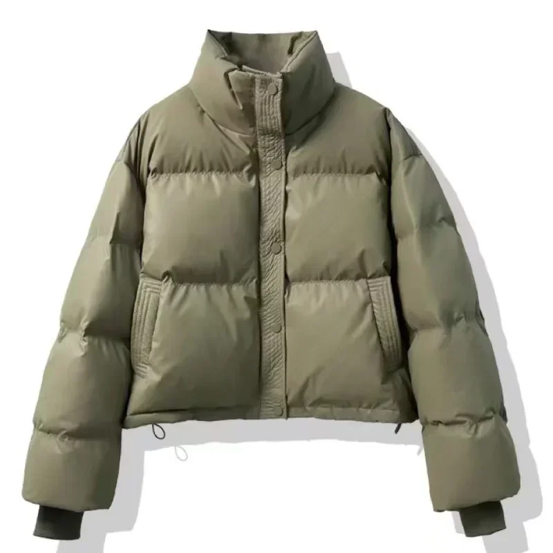 2024ฤดูหนาวใหม่PUหนังผ้าฝ้ายเบาะCoat Warm Coatsเอวสูงเสื้อแจ็คเก็ตผู้หญิงหลวมสบายๆลงแจ็คเก็ต