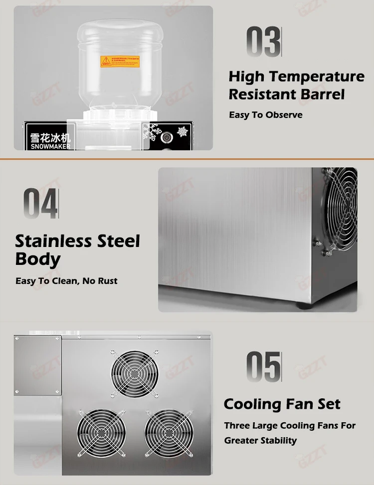 GZZT 60KG/24H Air-cooled Korean Snowflake Ice Machine Small Snow Continuous Cooled Milk Mango Bingsu Shaver Smoothie Crusher