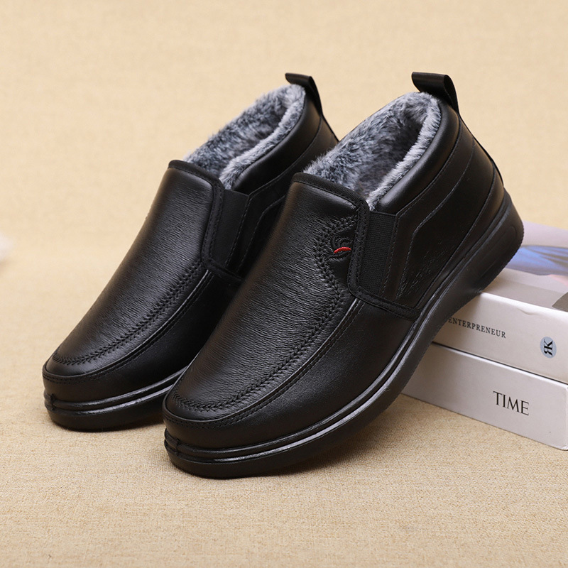 Zapatos de algodón para hombre de invierno, impermeables, antideslizantes, de felpa, cálidos, informales, para personas mayores de mediana edad, cómodas botas de nieve de suela plana