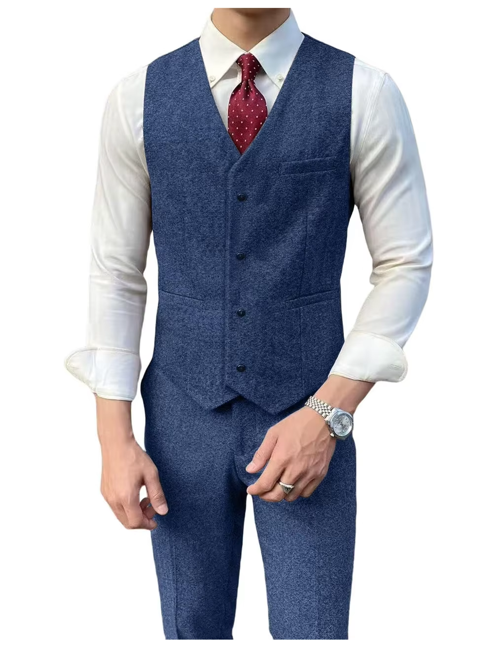 Retro britânico masculino terno 2 peças (blazer + colete + calças) único breasted terno jaqueta formal moda espinha de peixe casamento negócios