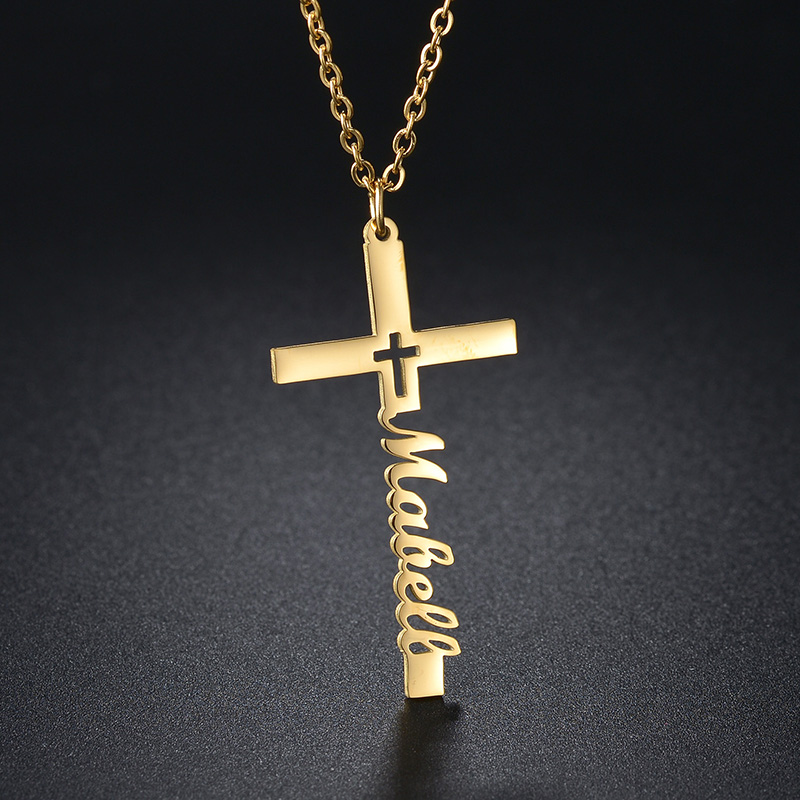 Collar con nombre personalizado para mujer, cadena de Cruz personalizada, colgante de acero inoxidable, joyería personalizada, accesorios de regalo de cumpleaños