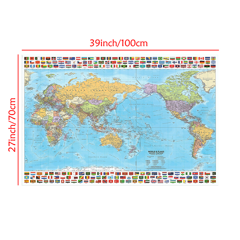 国旗付きの英語の世界地図,折りたたみ式不織布,壁の装飾,学用品,教室,100x70cm