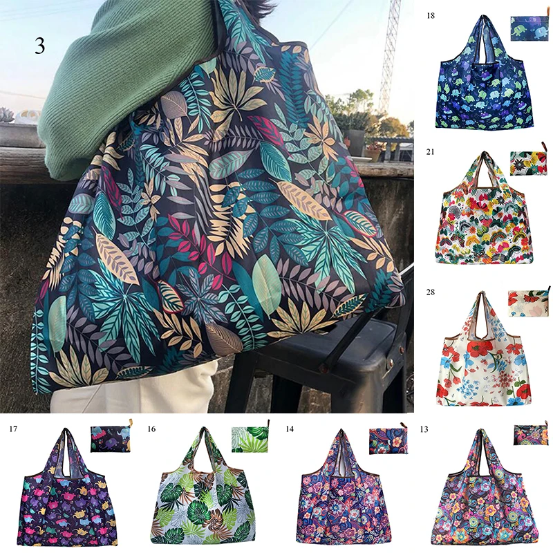 Bolsas de almacenamiento de compras grandes plegables para comestibles, bolsa de mano reciclable para comestibles, bolsa de compras lavable y resistente ecológica