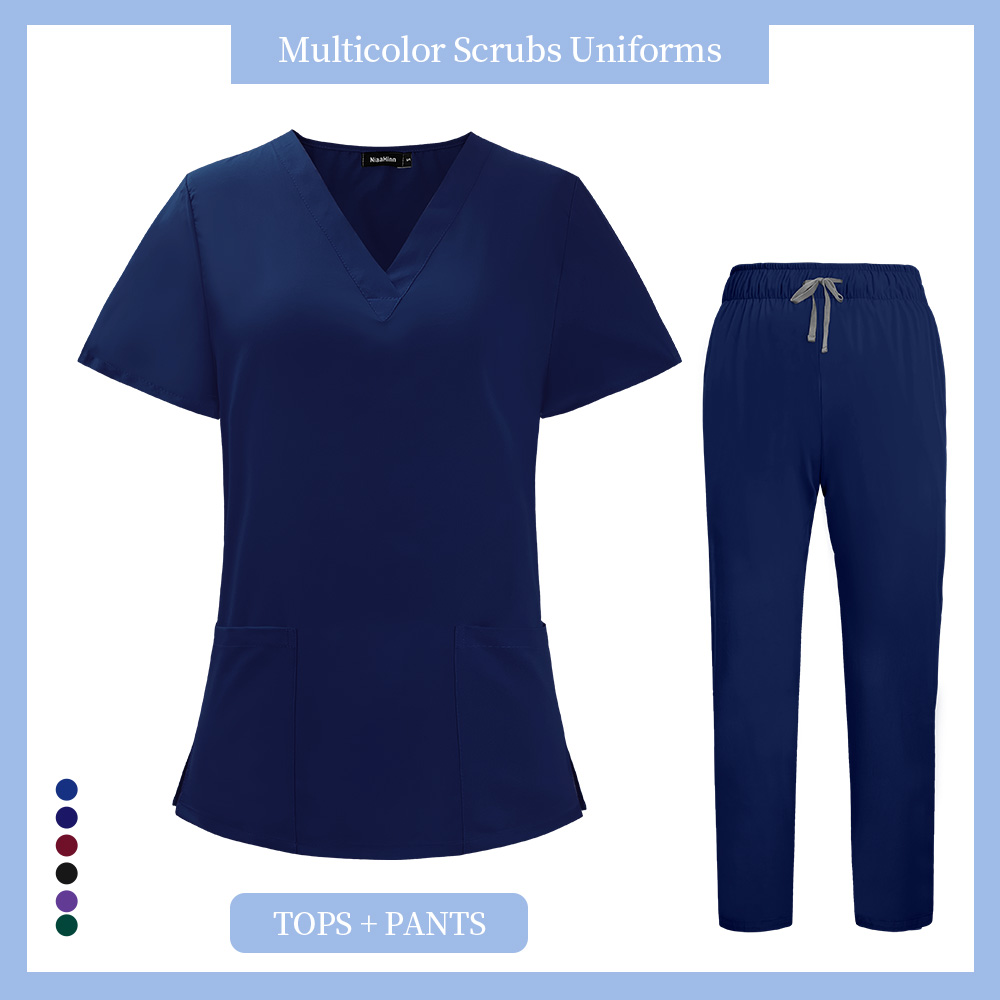 Уход за домашними животными Набор скрабов Высококачественная спа-униформа Унисекс с v-образным вырезом Рабочая одежда Медицинские костюмы Одежда Скрабы Топы Брюки