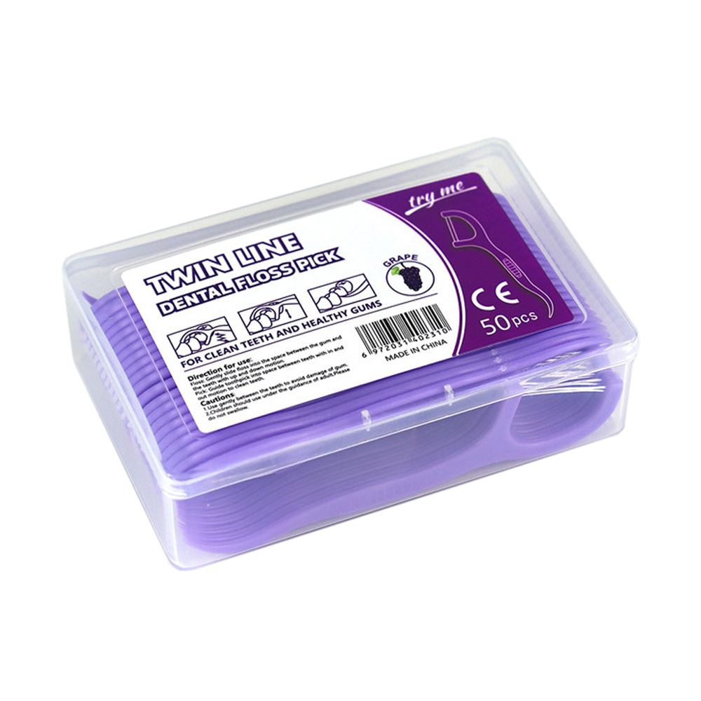 Caja de 50 Uds. De hilo Dental con sabor a fruta, limpiador de dientes de doble línea, palillo de dientes portátil de alta resistencia a la tracción, higiene