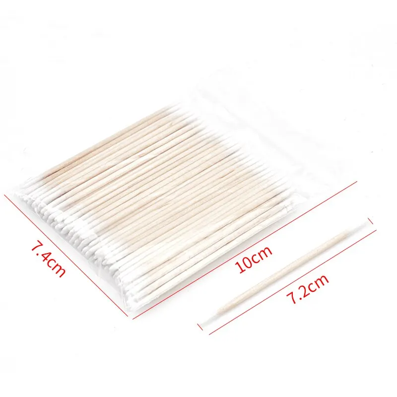 100Pcs 일회용 면봉 초소형 브러시 마이크로 우드 메이크업 브러쉬 린트 프리 속눈썹 연장 접착제 제거 Make UpTools