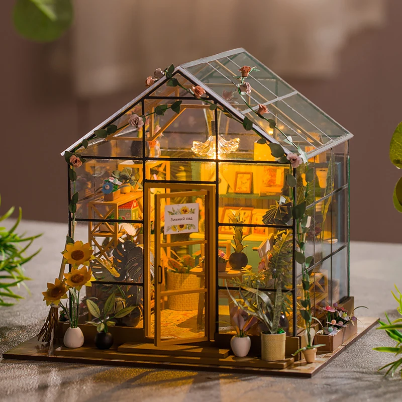 มินิตุ๊กตาบ้านชุด DIY บ้านดอกไม้ทําด้วยมือ 3D ปริศนาประกอบอาคารของเล่นตกแต่งห้องนอนหน้าแรกพร้อมเฟอร์นิเจอร์ของขวัญ