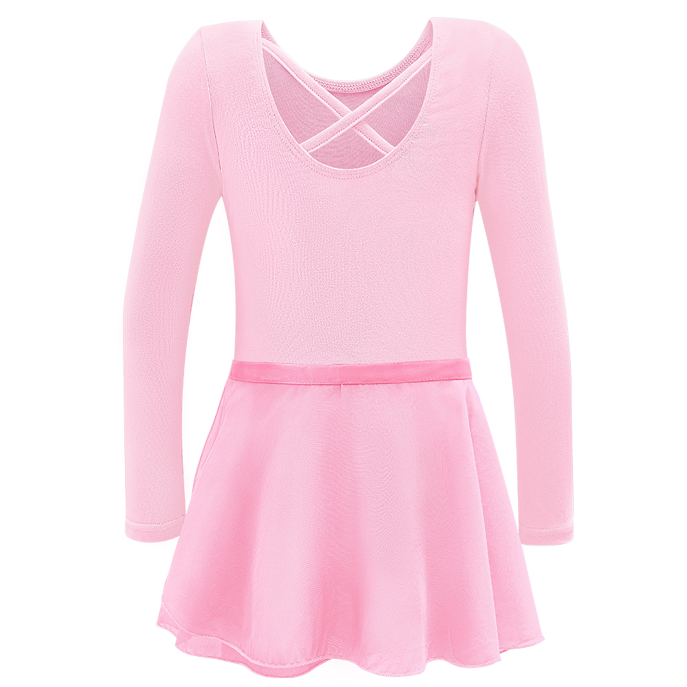 Mangas compridas collant para meninas ginástica prática roupas ballet tutu vestido palco dança traje com saia