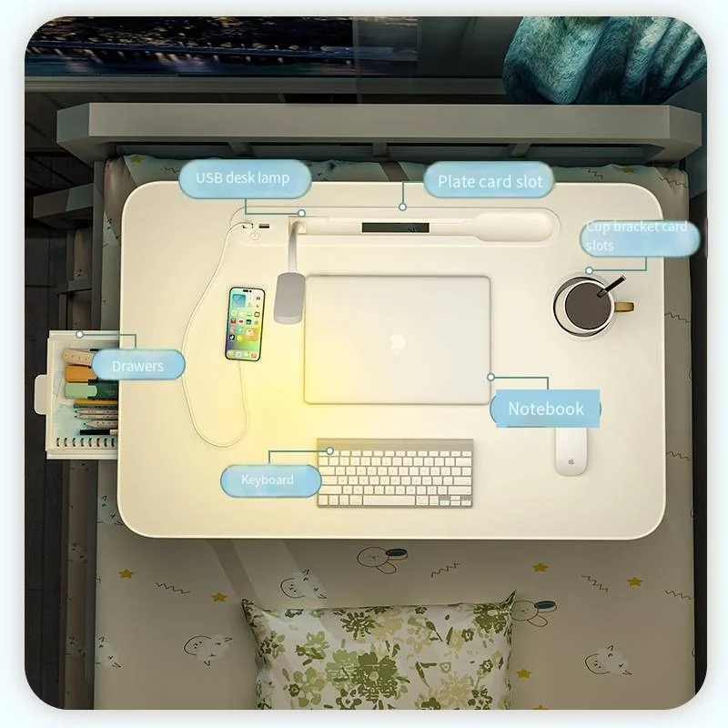 Laptop Desk for Bed Lap Desk with LED Desk Ligh, Laptop Bed Tray Table, Foldable Lap Tablet Table with Storage Drawer