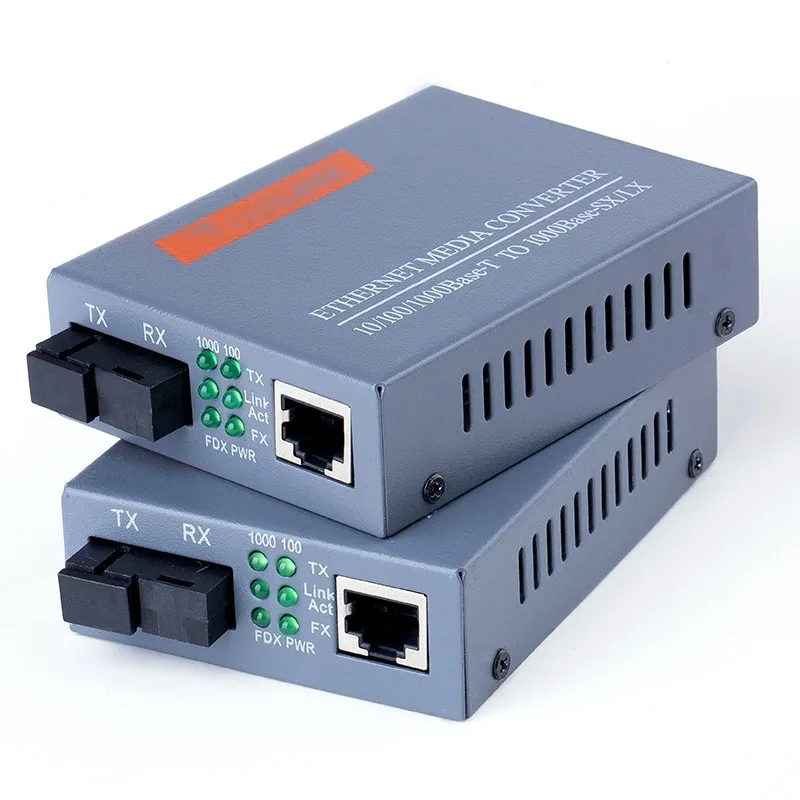 Conversor de mídia óptica de fibra gigabit HTB-GS-03 1000mbps porta sc de fibra única fonte de alimentação externa transmissor de fibra óptica