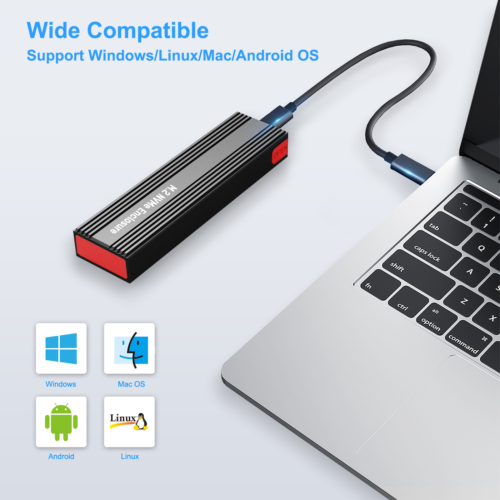 Obudowa M2 NVMe SSD 10 Gb/s PCIe SSD Przenośna obudowa USB C 3.2 Gen2 Beznarzędziowy adapter zewnętrzny z podkładką radiatora do dysku SSD M.2