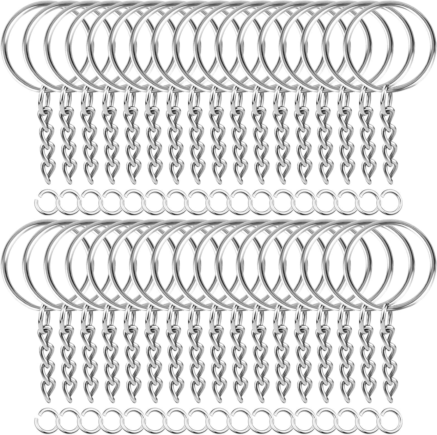 100-teiliges Set, geteilte Schlüsselringe mit Kette und Biegeringen, Bulk-Set, Zubehör für Schlüsselanhänger, Schlüsselbänder, Charms, Schmuck, Basteln