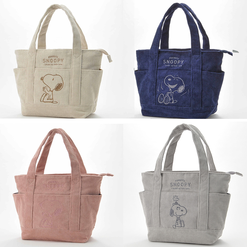 MINISO Disney Series Borsa tote in velluto a coste Snoopy carina Borsa casual da cento studenti di grande capacità Borsa a tracolla grande con cerniera