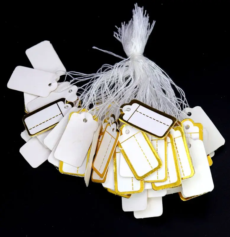 100Pcs/lot Jewelry Price Label with Cotton String Commodity Price Tag Shop Price Card DIY Gold Silver Blank Price Display Card