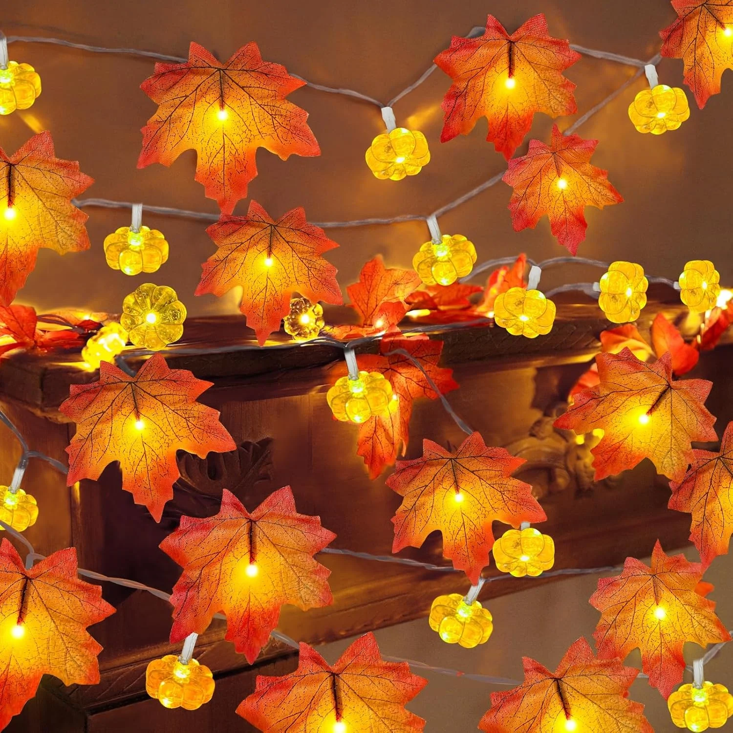 1pc Halloween 3D zucca e foglie d'acero luci della stringa lampada decorativa per la casa raccolta del Ringraziamento autunno arredamento festival interno