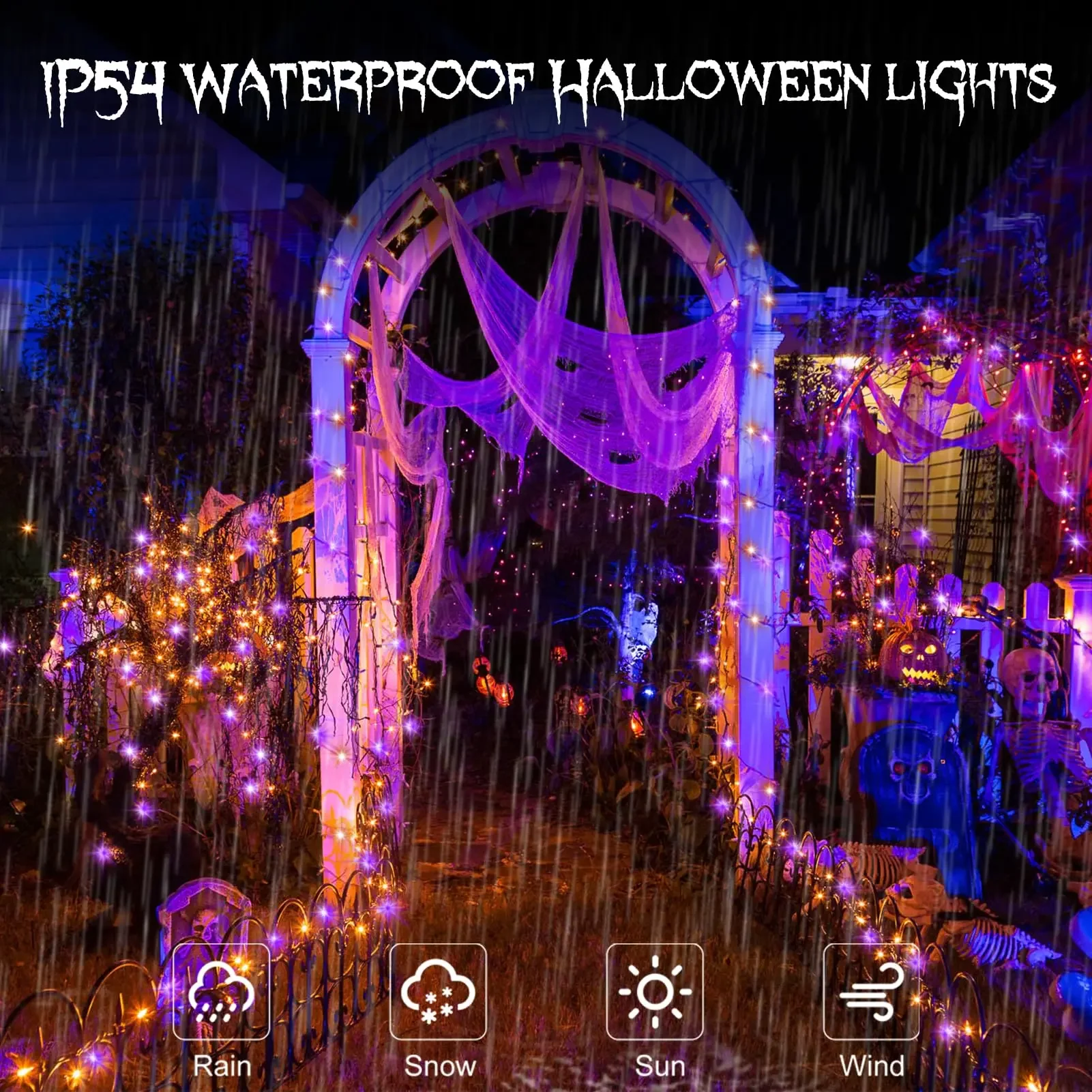 ไฟราวลวดทองแดงยาว10-120ม. ไฟนางฟ้าสีม่วงและสีส้มสำหรับฮาโลวีน8โหมดกลางแจ้งคริสต์มาสพวงมาลัยตกแต่งงานปาร์ตี้