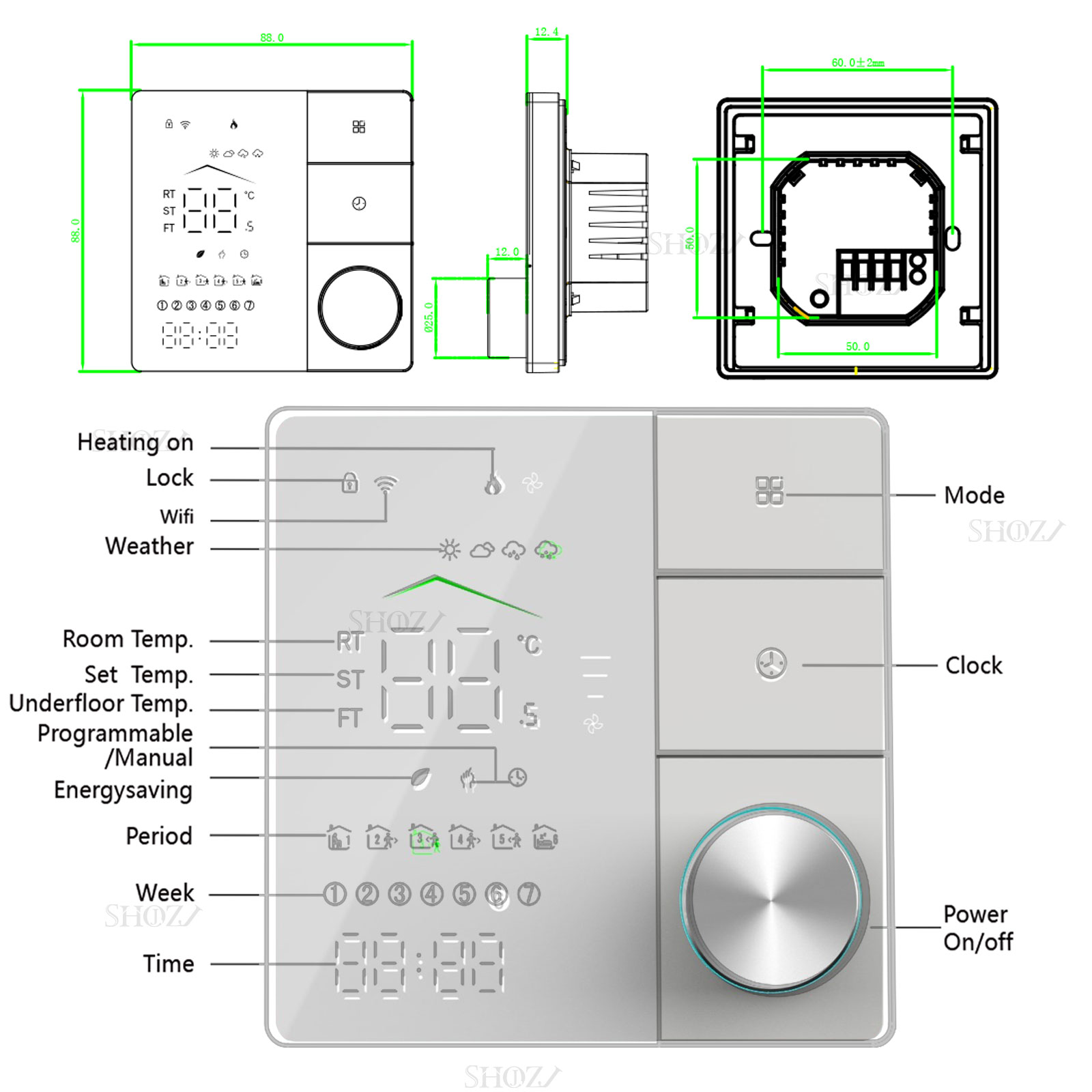 Termostatos inteligentes programáveis Tuya para caldeiras a gás, válvulas de água e pisos elétricos com controle remoto WiFi, compatíveis com capacidades de controle por voz de Alexa, Google e Yandex.