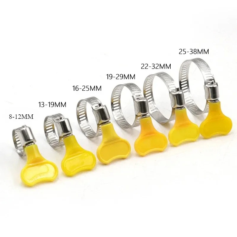 5 pièces 8-44mm poignée en plastique jaune réglable colliers de serrage torsadés à la main ver conduite Clips de tuyau en acier inoxydable pour Tube