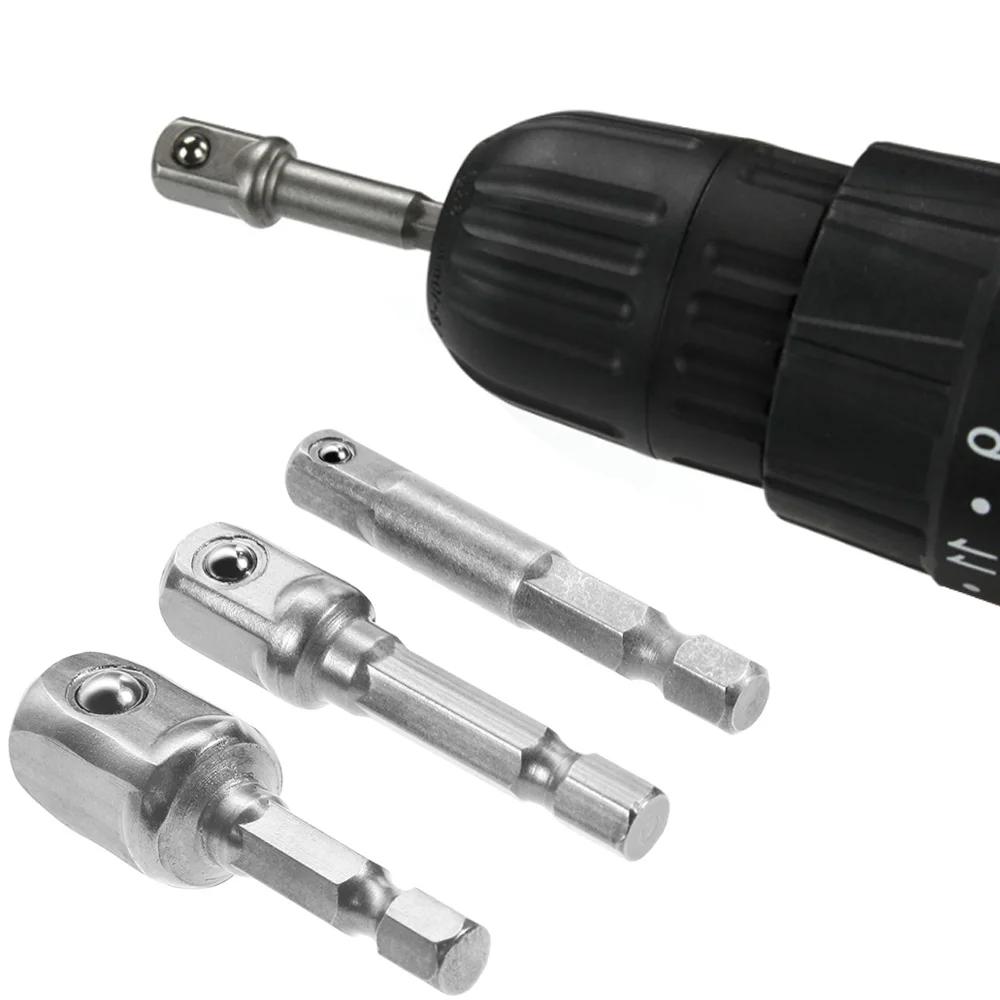 Chrome Vanadium Steel Socket Adapter Hex Shank to 1/4" 3/8" 1/2" Extension Drill Bits Bar Hex Bit Set Power Tools tightly Tools