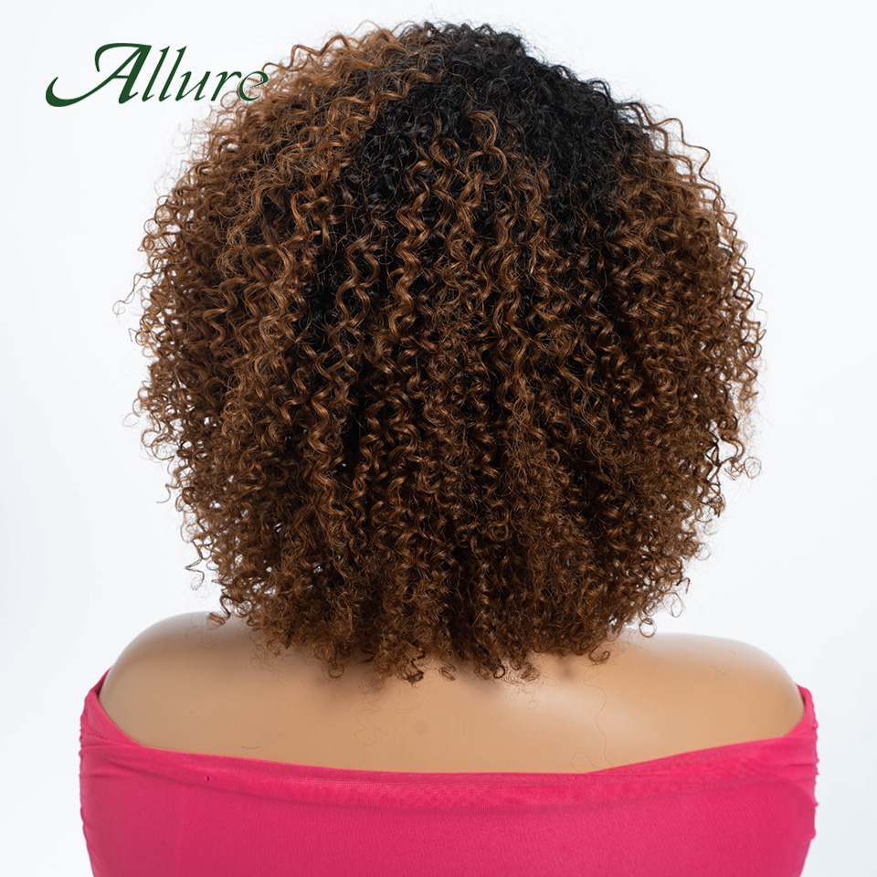 บราซิล Jerry CURLY วิกผมผมมนุษย์ผู้หญิงสีน้ําตาลเข้มผมหยิกสั้น Glueless วิกผม Afro Kinky ผมวิกผม Allure