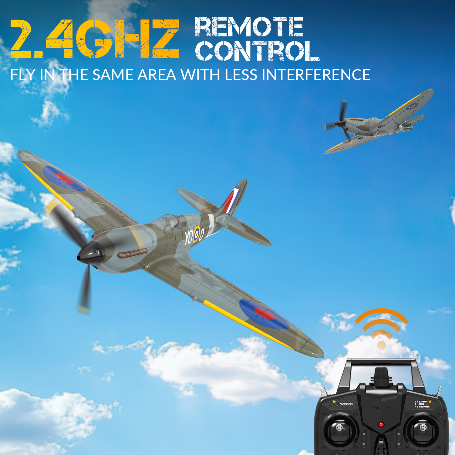 Volantex Neues Spitfire RC-Flugzeug EPP 400 mm Spannweite RC-Kämpfer One Key Kunstflug 2,4 G 4CH RTF Warbird-Flugzeug