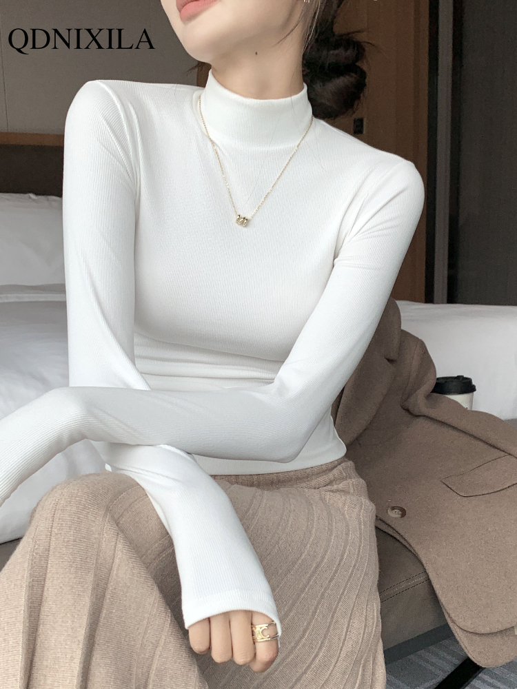 Maglione pullover a collo alto lavorato a maglia da donna Elegante moda coreana Top a maniche lunghe Maglione termico slim fit Maglieria casual