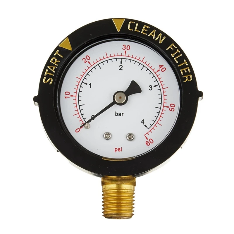 A32R-190058 Pressure Gauge 0-60 PSI,Start And Clean Filter Water Pressure Gauge With 1/4 Inch NPT Bottom Mount Swimming Pool