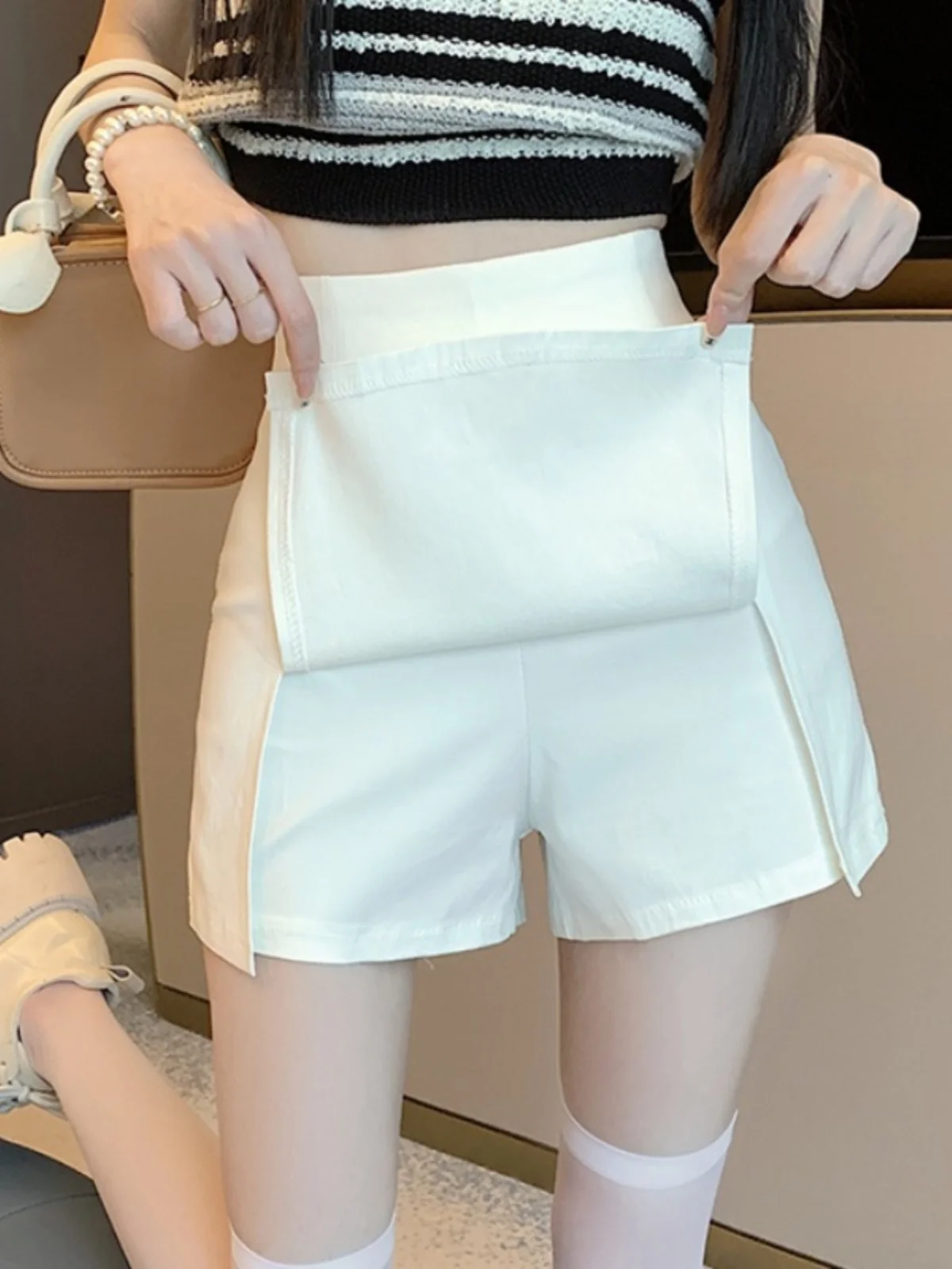 흰색 정장 반바지 여성용 하이웨이스트 플레어 여성용 여름 반바지 정장 반바지 슬림핏 반바지 반바지 정장 반바지