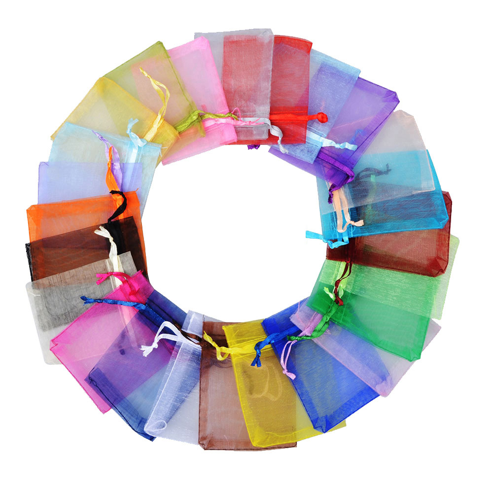 50 pçs/lote 10x15 cm Organza Bolsa Malha Saco para Colar Jóias Display