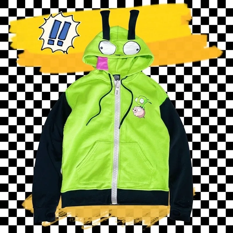 インベーダー ZIM コスプレ衣装エイリアン ZIM Gir Doom パーカートップジャケットコート大人ハロウィンジッパースウェット耳ハロウィン