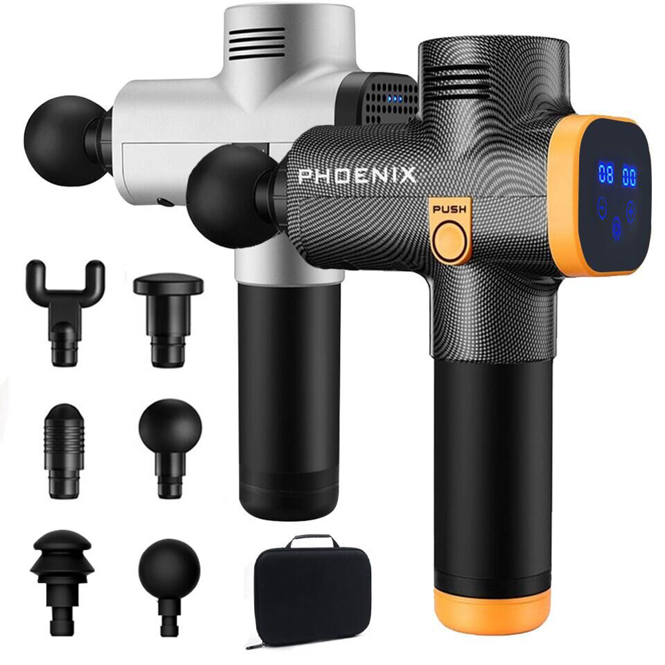 Phoenix a2 pistola de massagem relaxamento muscular massageador de tecidos profundos terapia dinâmica vibrador moldar alívio da dor massageador de pés traseiros
