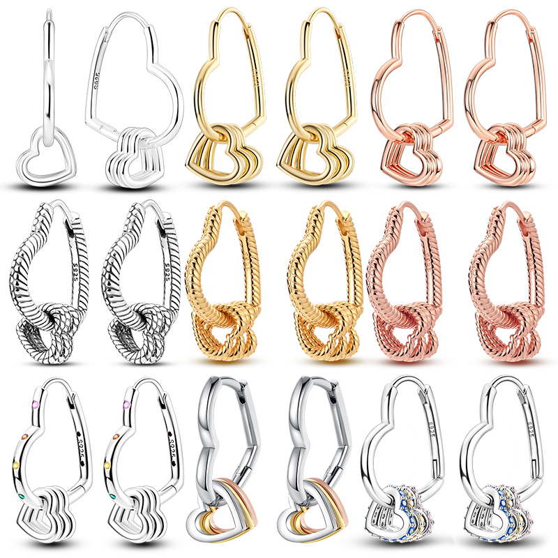 Pendientes de plata de ley S925 con múltiples anillos multicolores en forma de corazón, joyería fina Simple, regalo de cumpleaños para fiesta de moda para mujeres y niñas