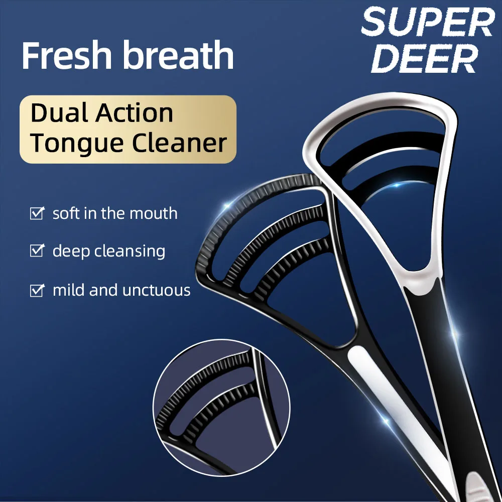 Silicone Tongue Scraper With Non-slip Handle Double Side Tongue Cleaner Freshe Breath Tongue Brush For Oral Hygiene Care