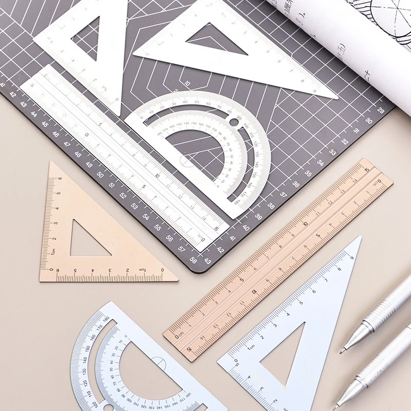 4 pz/set righelli in metallo disegno fai da te righello triangolare di misurazione per bambini Kawaii Learning righello dritto Set forniture per ufficio scolastico