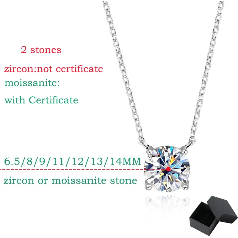 Smyoue Weißgold vergoldete 1–10 CT Moissanit-Halskette für Damen, klassischer Anhänger mit vier Krallen, Hochzeitsschmuck, 925er Sterlingsilber
