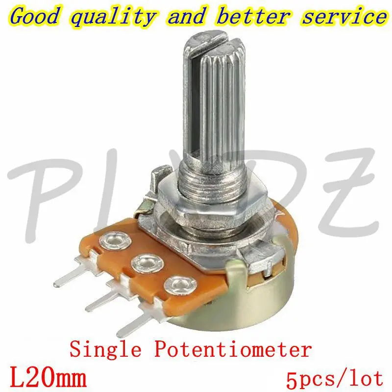 Potenciómetro único de longitud de eje, 5 piezas, WH148, 3 pines B, 1K, 2K, 5K, 10K, 20K, 50K, 100K, 250K, 500K, 1M, 20 L20 mm