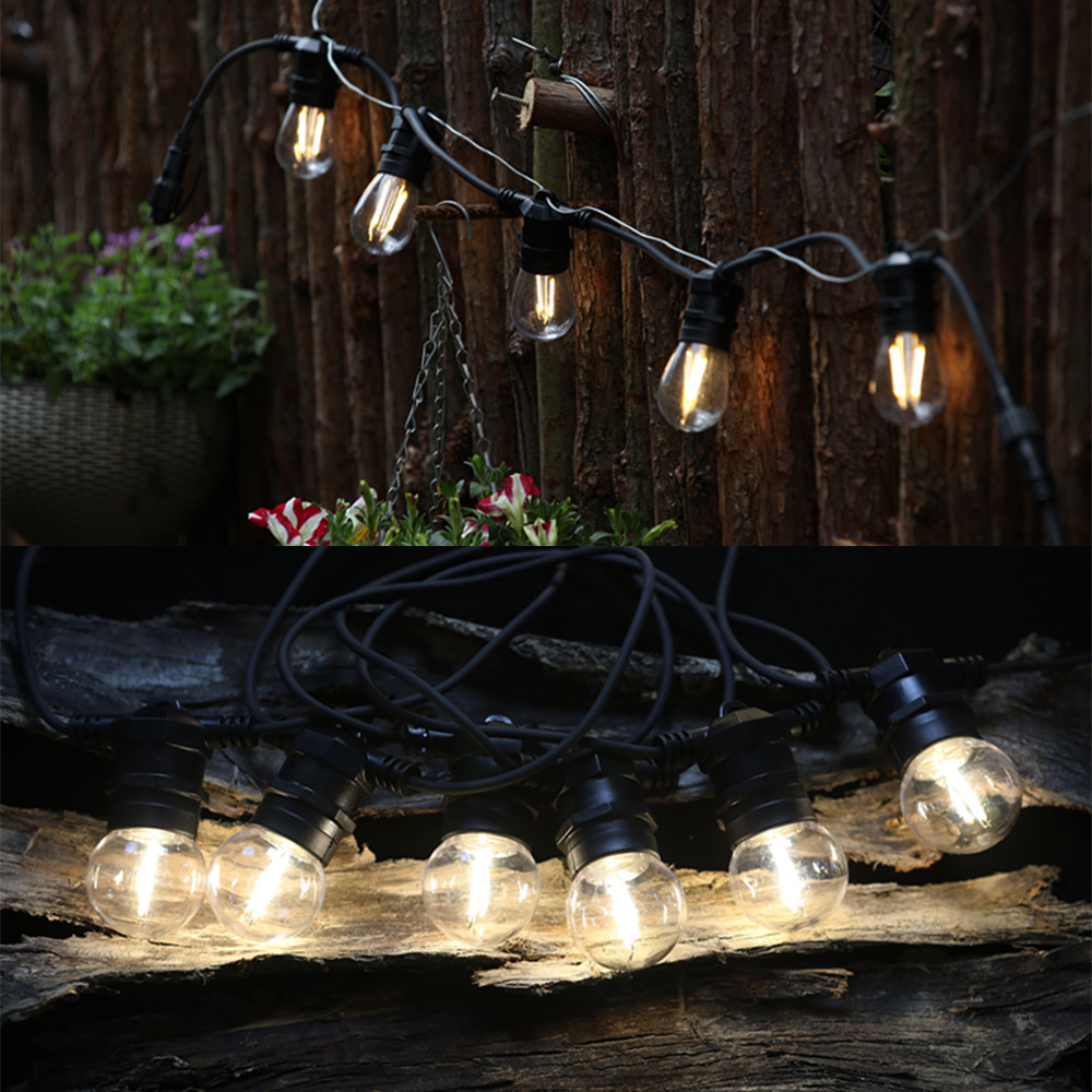 Cable de cadena LED impermeable de grado comercial con enchufes E27 para exteriores, guirnalda de vacaciones, jardín, iluminación de boda, 10M