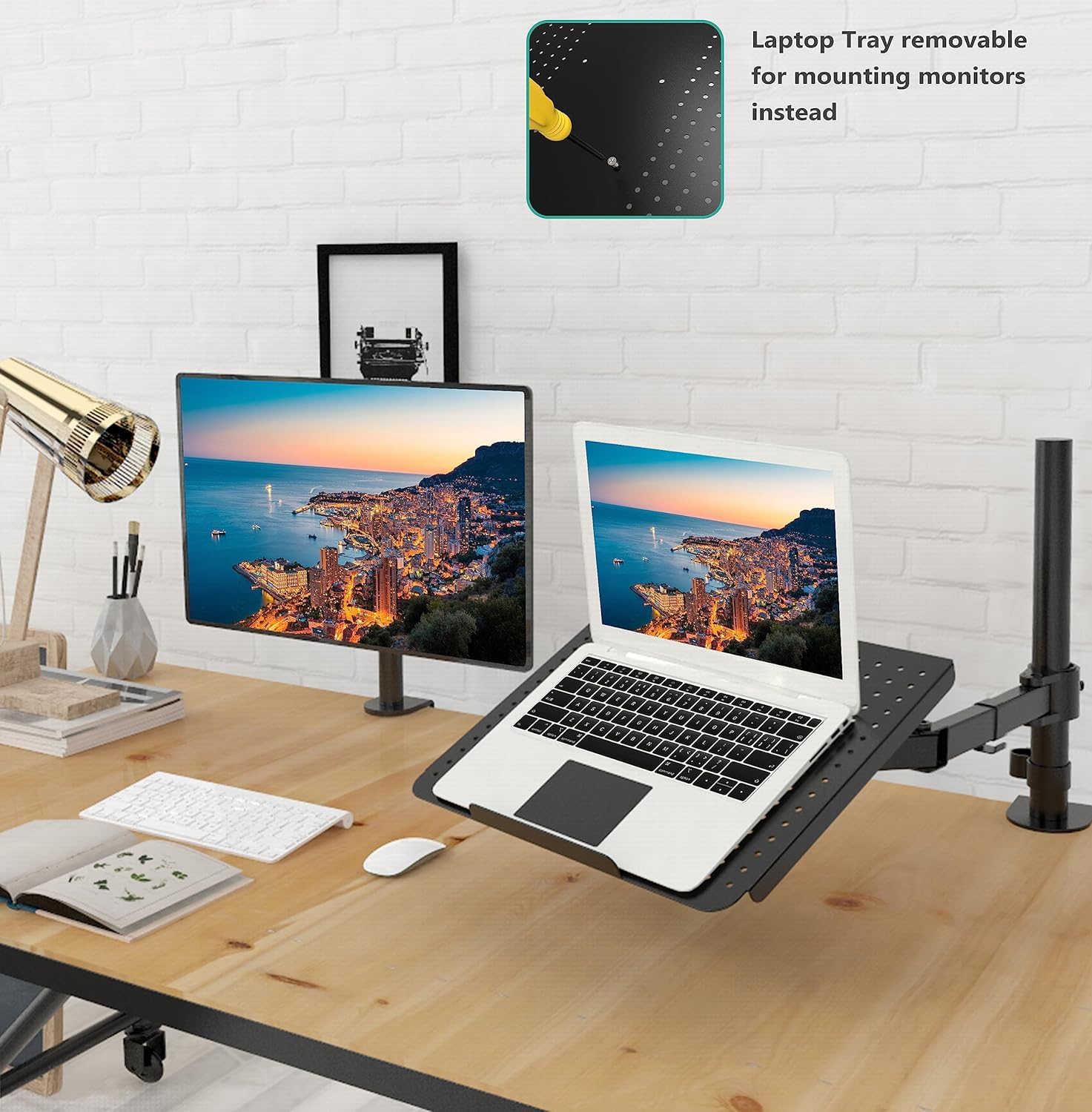 Laptop stand with heat sink can be raised and lowered. Single head laptop stand can rotate 360 ° Black