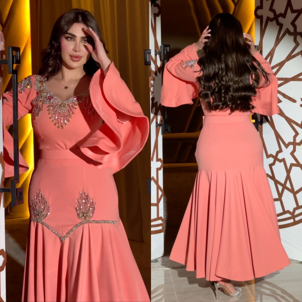 Camisa de noite personalizada com miçangas, babados drapeados, linha a, decote em v, vestido de ocasião sob medida, vestidos midi