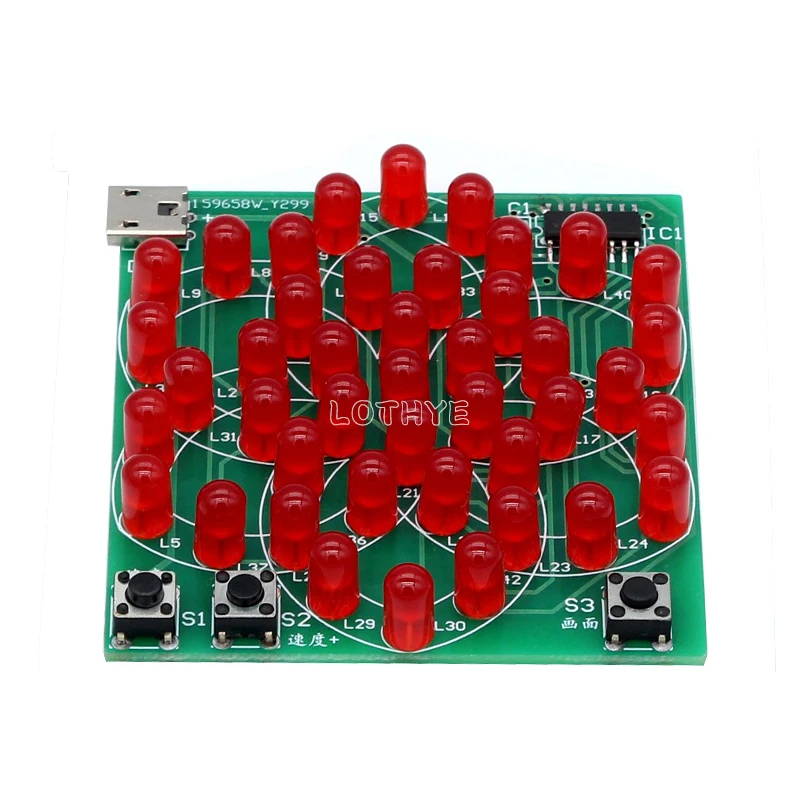 Kit electrónico DIY, molino de viento electrónico con patrón de varios estilos, luz de agua corriente, 43 LED, 5V, conjunto de entrenamiento de componentes de soldadura divertido