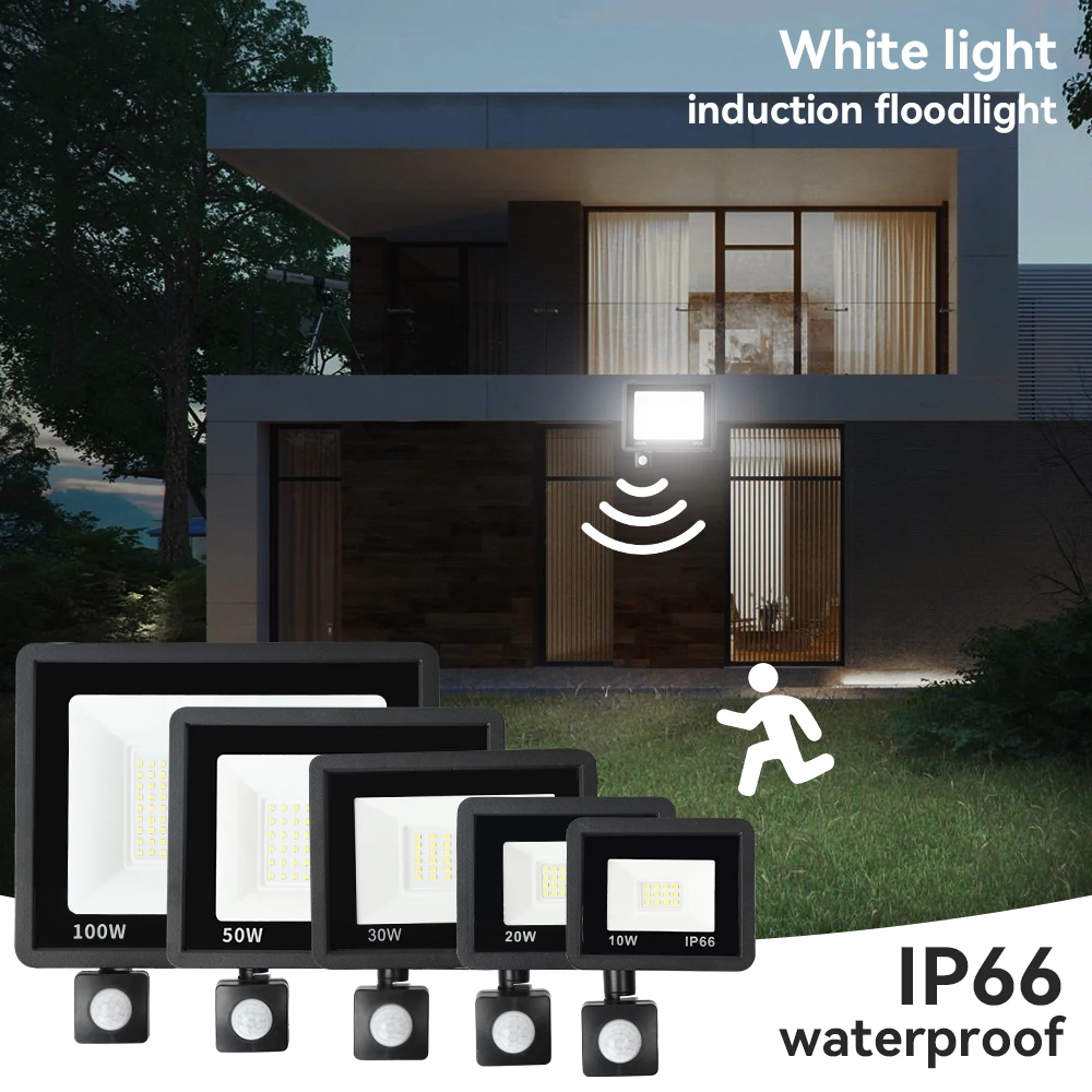 LED Flutlicht PIR Bewegungssensor Weiß/Warmweiß IP66 AC220V Außenprojektor Strahler SMD2835 Außenbeleuchtung Stehlampe