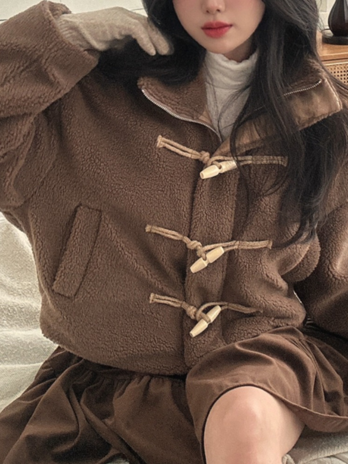 Women's Winter Coat Loose Fit Cotton Jacket Shoulder Length Korean Sle Design Sense Fur Collar Button up Casual Outerwear