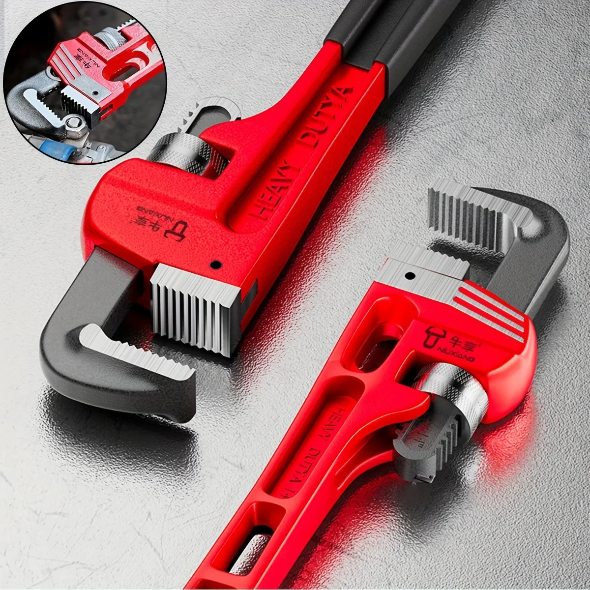 Llave de tubo recta resistente de 12 pulgadas/8 pulgadas, llave de fontanero de aluminio ajustable con mandíbula de gancho flotante y mango de viga en I, roja