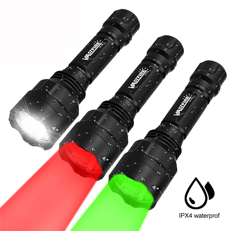350LM 600-800 Yards Range C8 Green LED Hunting Flashlight 1-Mode Torch USB Rechargeable Lantern Power by Battery
