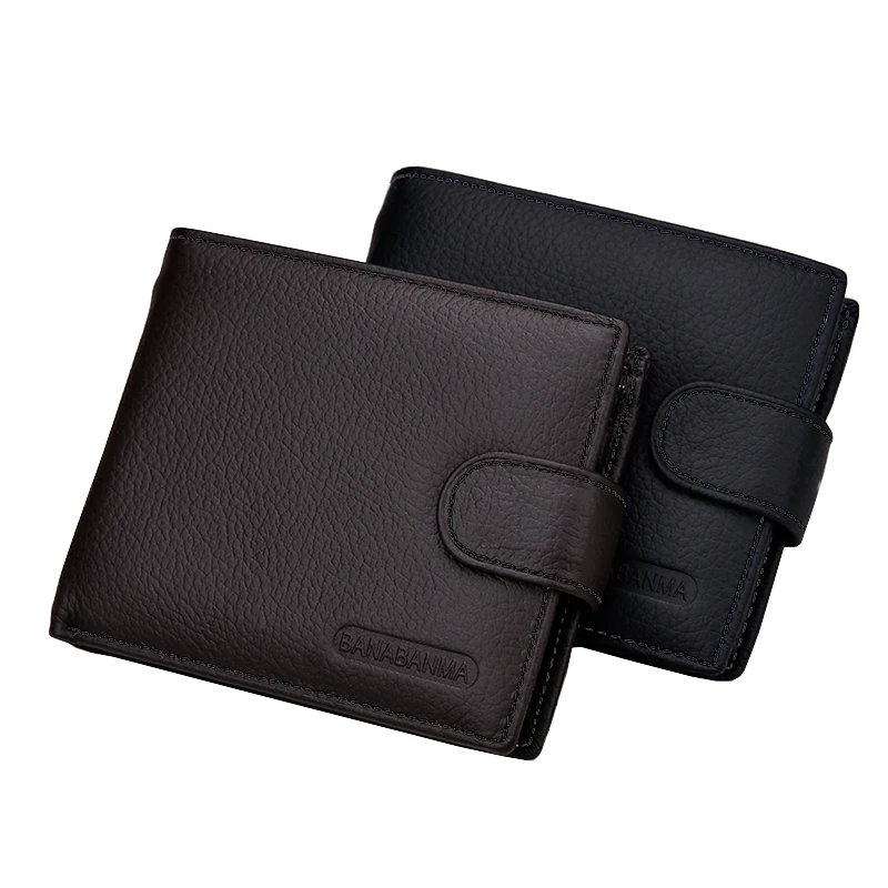 Cartera de cuero genuino para hombre, monedero corto con Clip para dinero, monedero de cuero suave para hombre con hebilla, billetera Zippe con múltiples posiciones para tarjetas