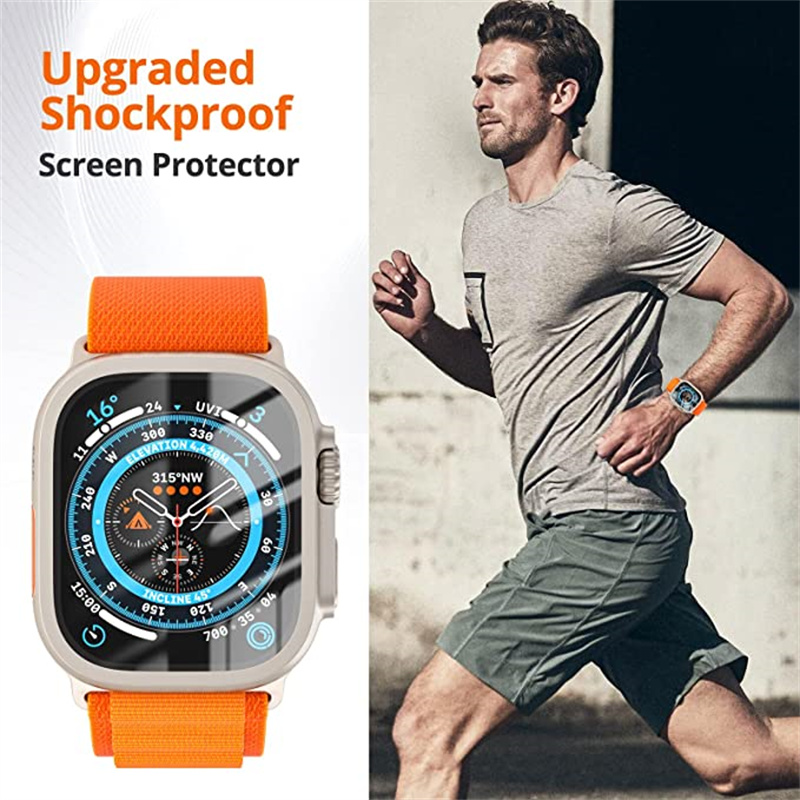 Custodia in lega di alluminio + vetro temperato per Apple Watch Ultra 2 49mm Proteggi schermo antigraffio per iWatch Ultra 49mm Pellicola protettiva