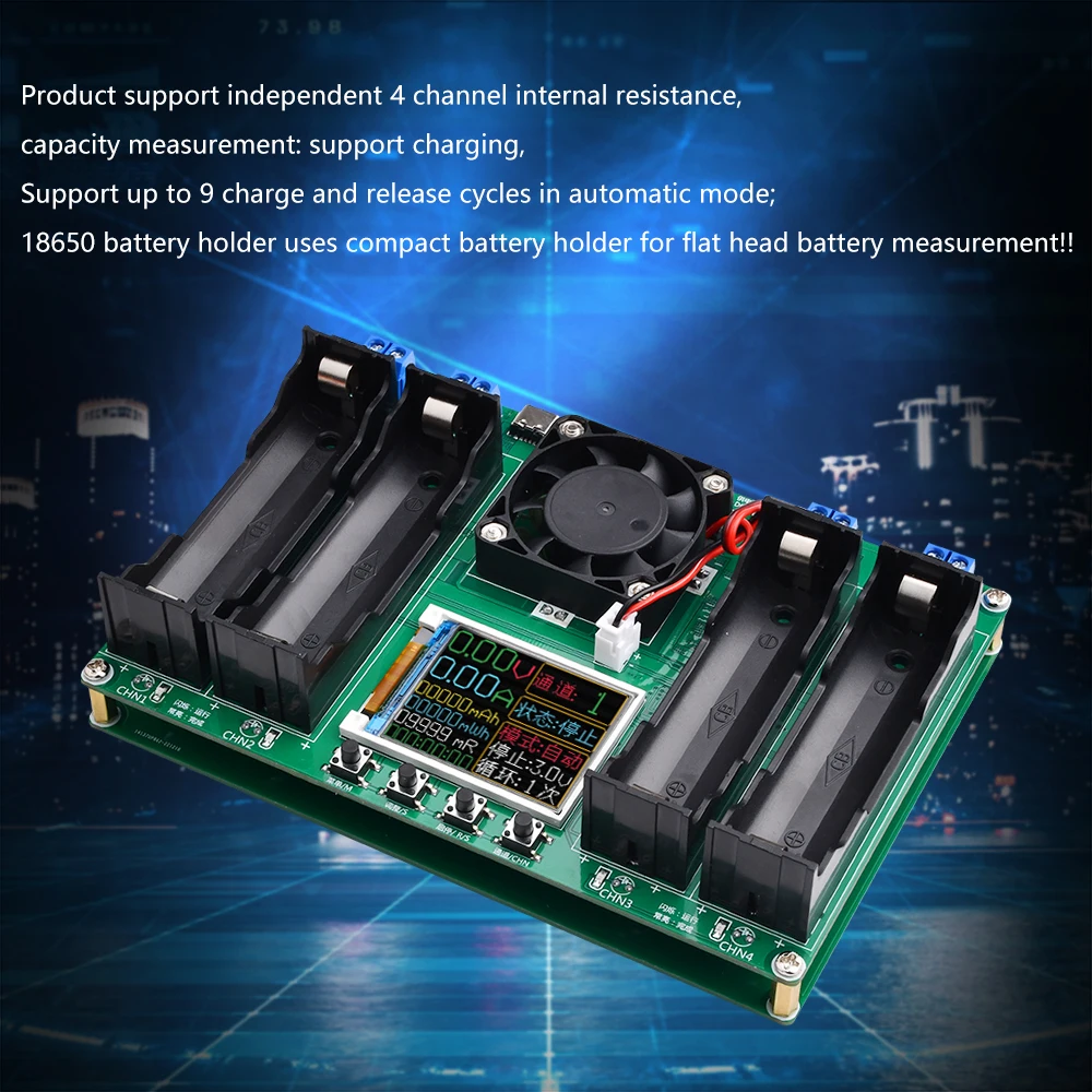 2Ch 4CH จอแสดงผล LCD แบตเตอรี่เครื่องทดสอบความจุ MAh MWh แบตเตอรี่ลิเธียมแบตเตอรี่ดิจิตอลเครื่องตรวจจับ 18650 เครื่องทดสอบแบตเตอรี่ Type-C