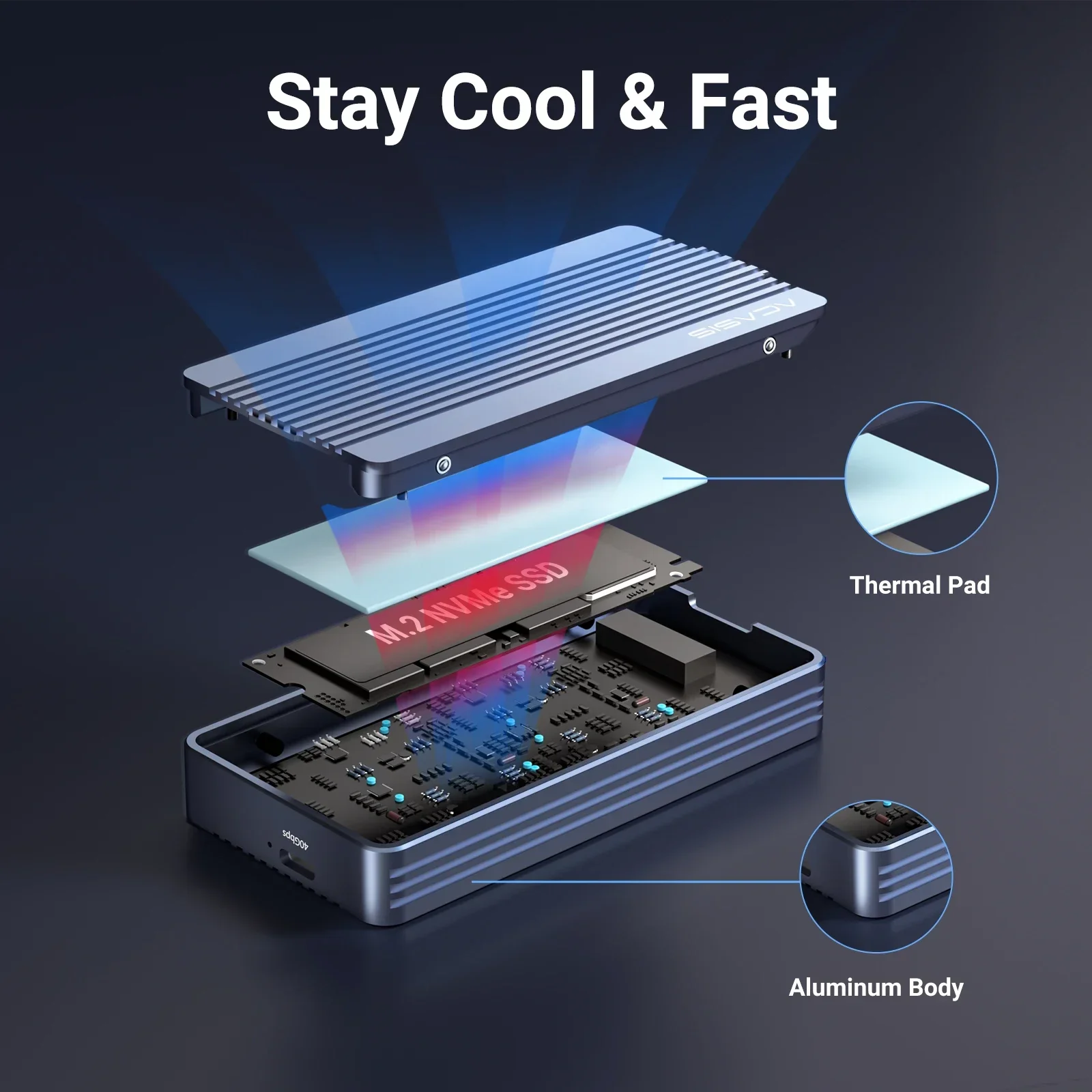 Acasis Thunderbolt 3 Di Động Kèm M.2 NVME SSD SSD Laptop Máy Tính Để Bàn Bên Ngoài Vỏ Loại C 40Gbps Cao tốc Độ
