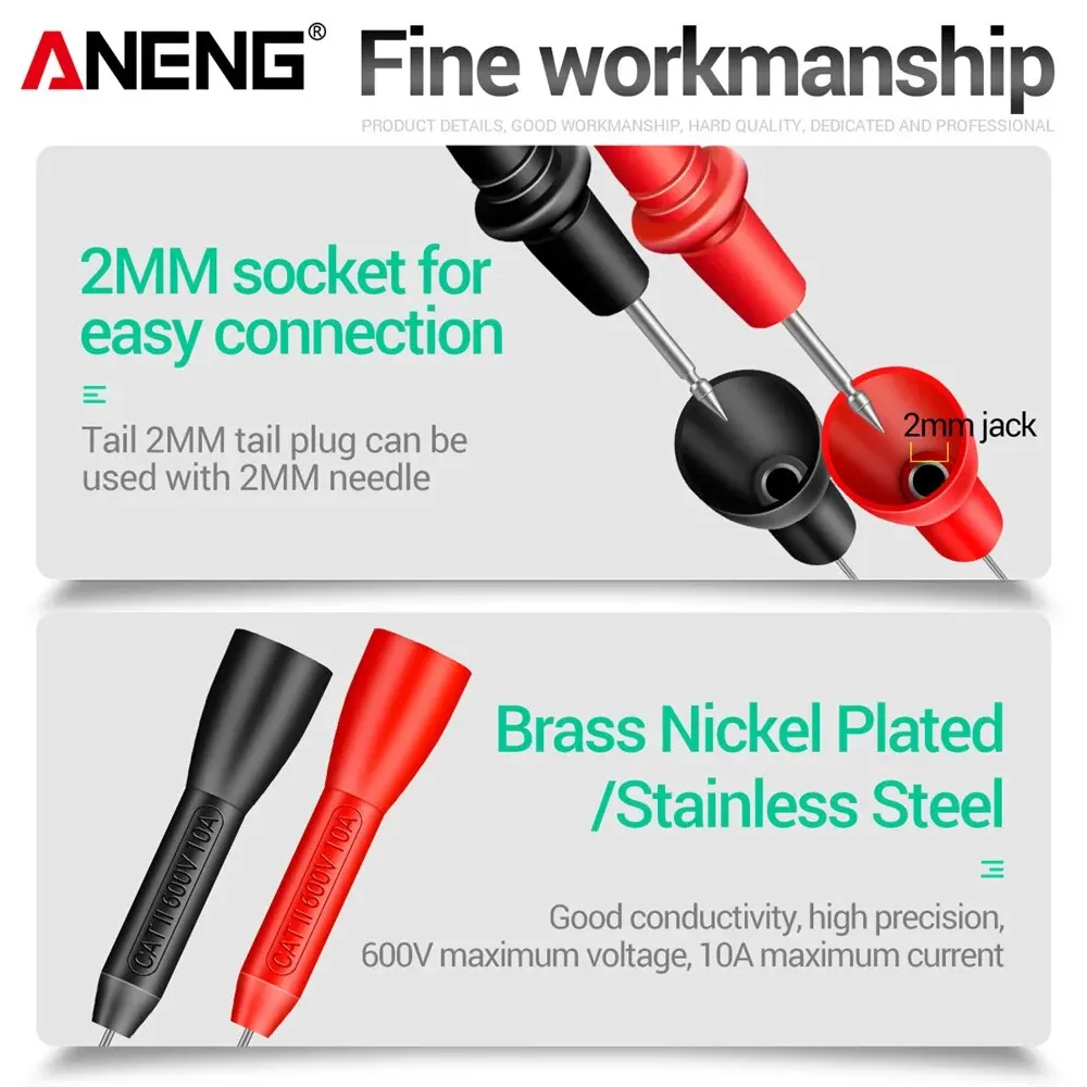 Aneng pt2002 Isolierung Piercing Nadel 1mm Stift zerstörung freie Multimeter Prüf sonde 10a 600v für 2mm Prüf leitung
